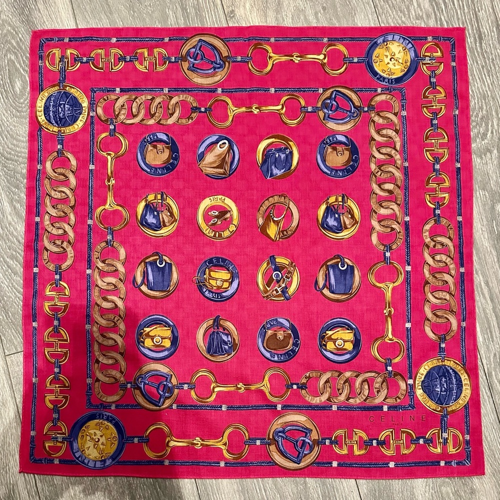 Celine silk/cotton handbag/shoe monogram scarf 22.5x22.5” nwot